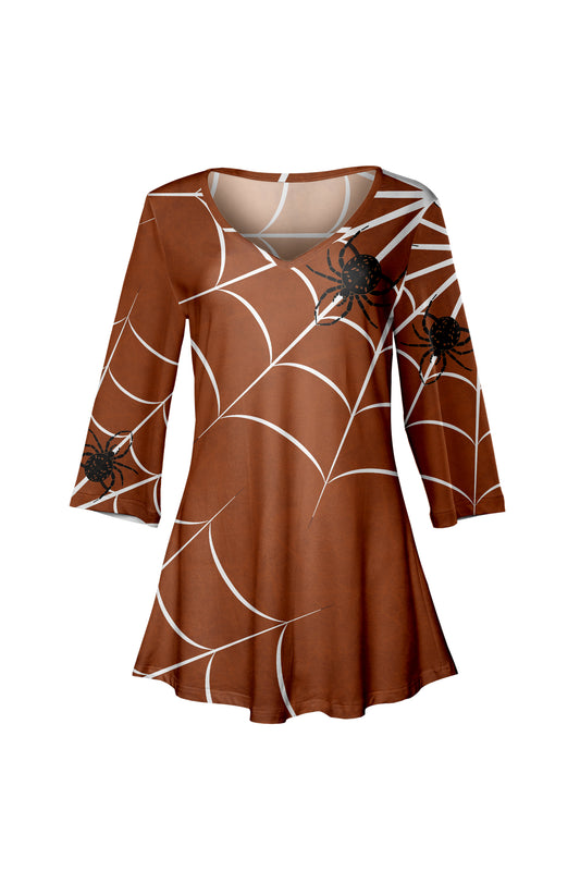 Soft V-Neck 3/4 Sleeve Tunic-Brown