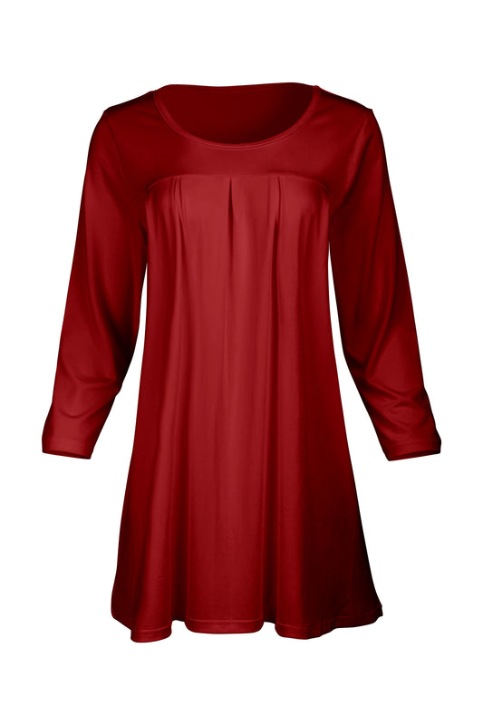 Elegant Front-Pleat Tunic-Red