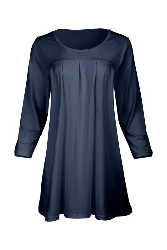 Elegant Front-Pleat Tunic-Navy