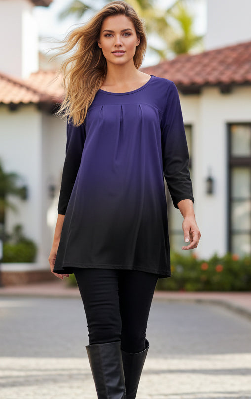 Elegant Front-Pleat Tunic-Purple Gradien