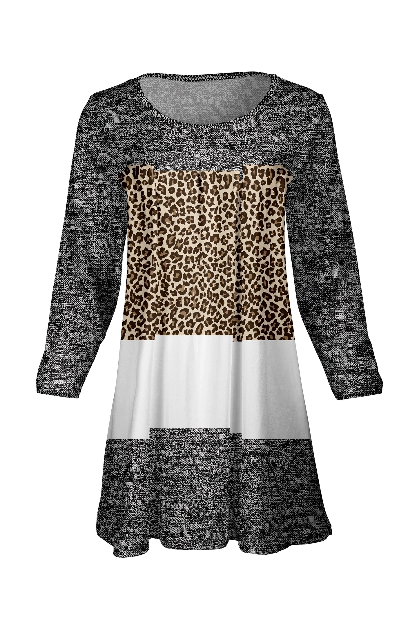 Elegant Front-Pleat Tunic-Grey Animal