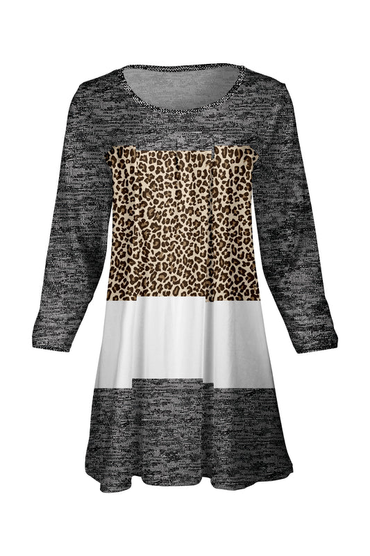Elegant Front-Pleat Tunic-Grey Animal