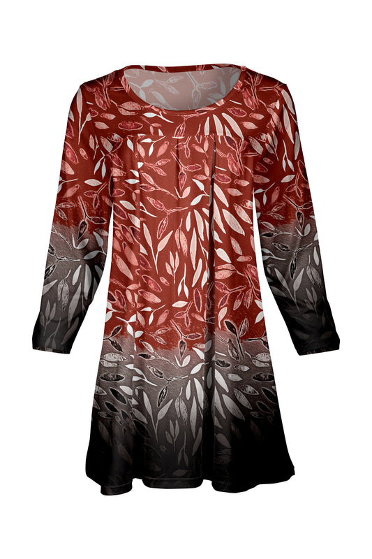 Elegant Front-Pleat Tunic-Red Leave
