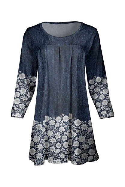 Elegant Front-Pleat Tunic-Grey Animal