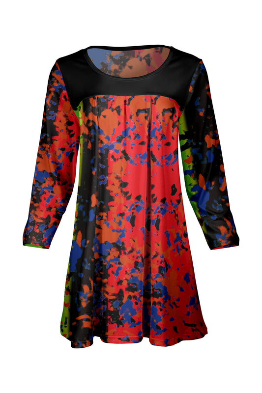 Elegant Front-Pleat Tunic-Black Pink