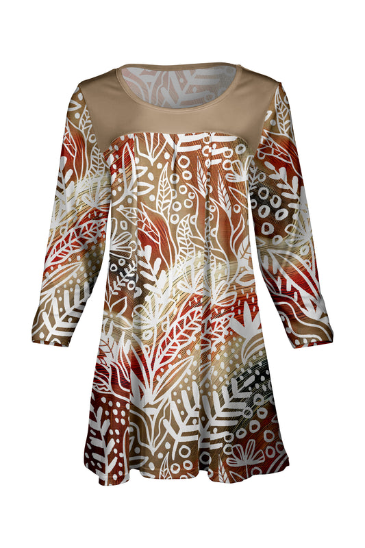 Elegant Front-Pleat Tunic-Beige Leave
