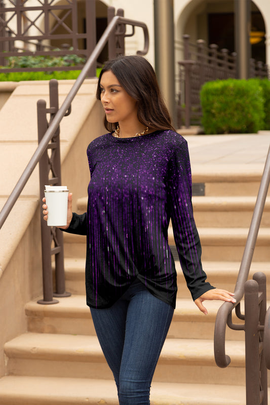 Twist Hem Long Sleeve Tunic-Purple Gradien