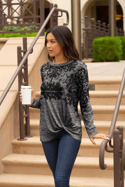 Twist Hem Long Sleeve Tunic-Purple Gradien