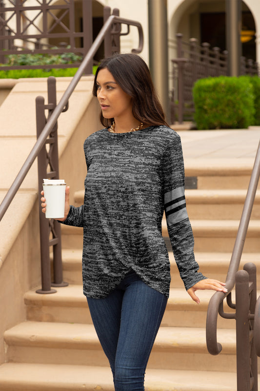 Twist Hem Long Sleeve Tunic-Grey