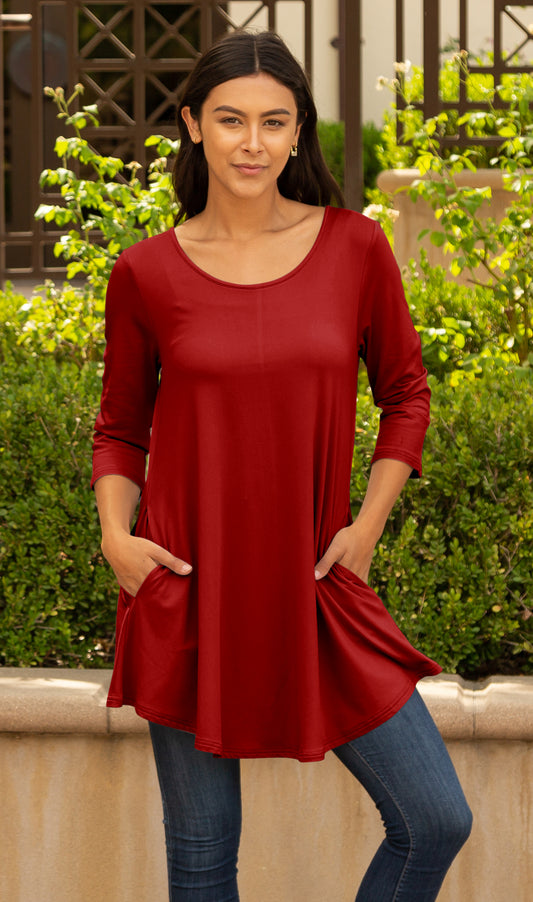 Long Sleeves Tunic- Red