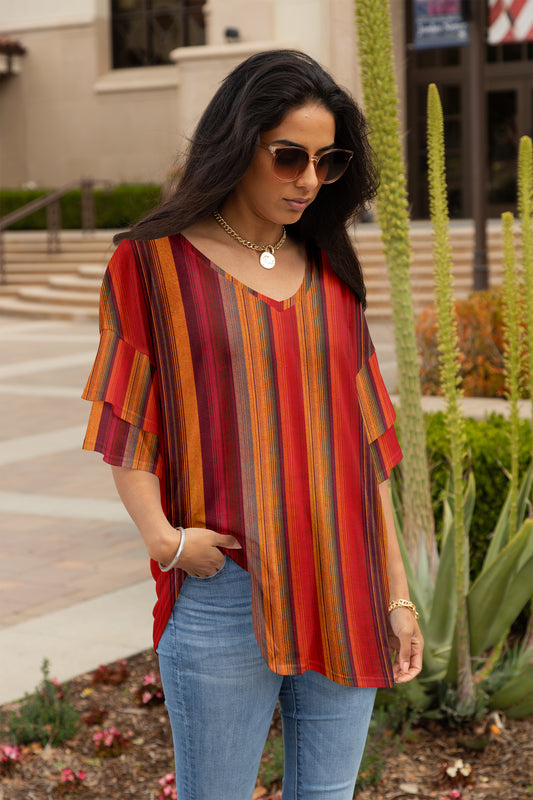 Ruffled Charm Oversized Tunic-Orange Rust
