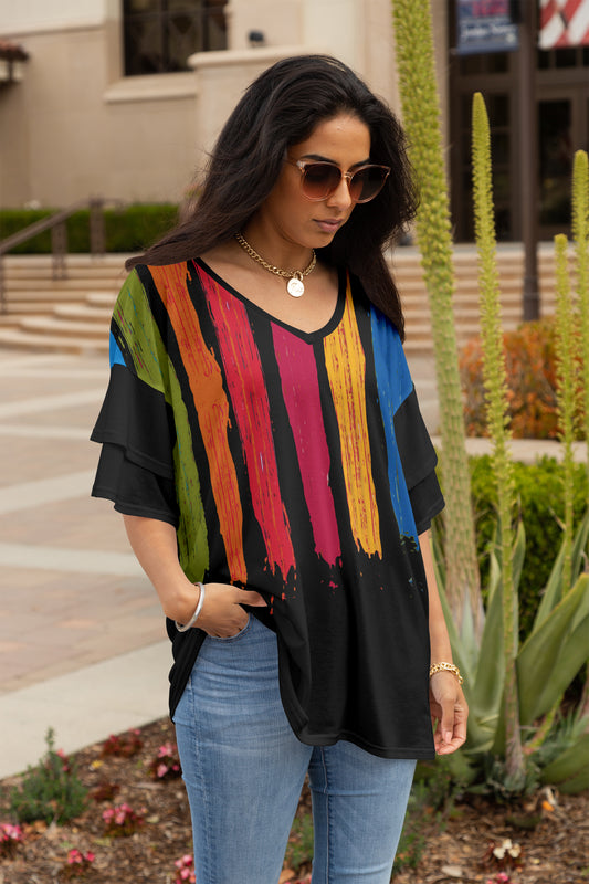 Ruffled Charm Oversized Tunic-Black Multi