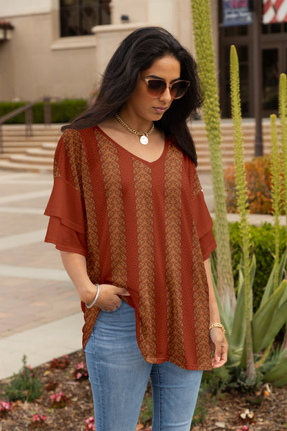Ruffled Charm Oversized Tunic-Orange Green