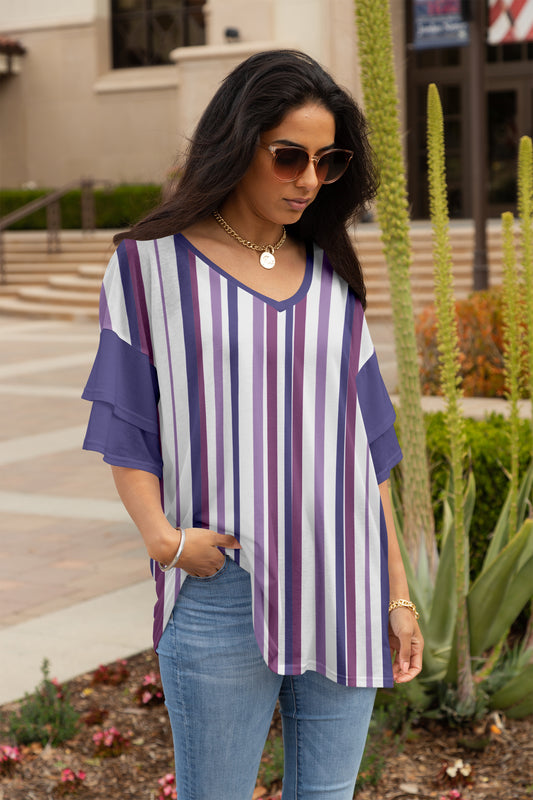Ruffled Charm Oversized Tunic- Purple White