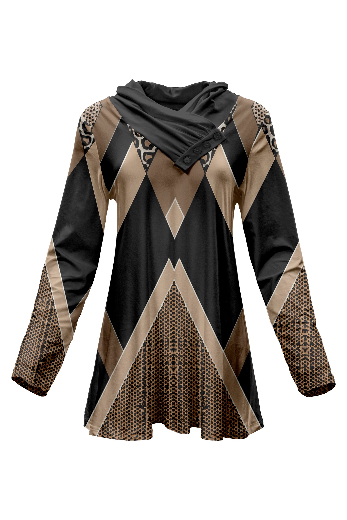 Classic Buttons Collar Tunic-Green Multi