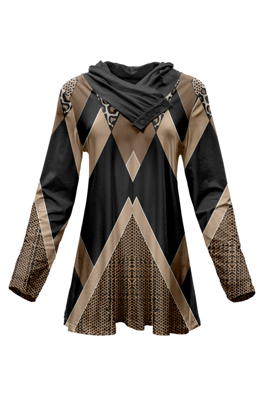 Classic Buttons Collar Tunic-Black Gold