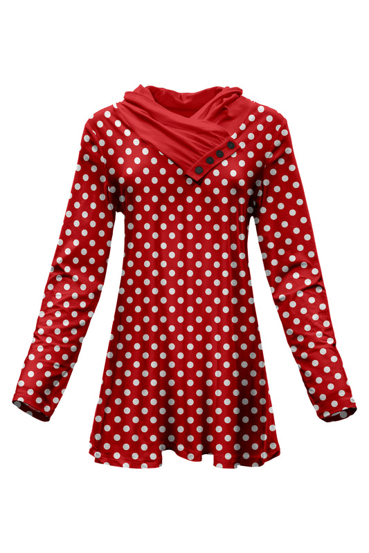 Classic Buttons Collar Tunic-Red White Dots