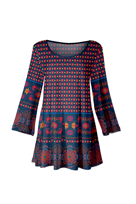 Bold Print Tunic-Blue Pink Multi