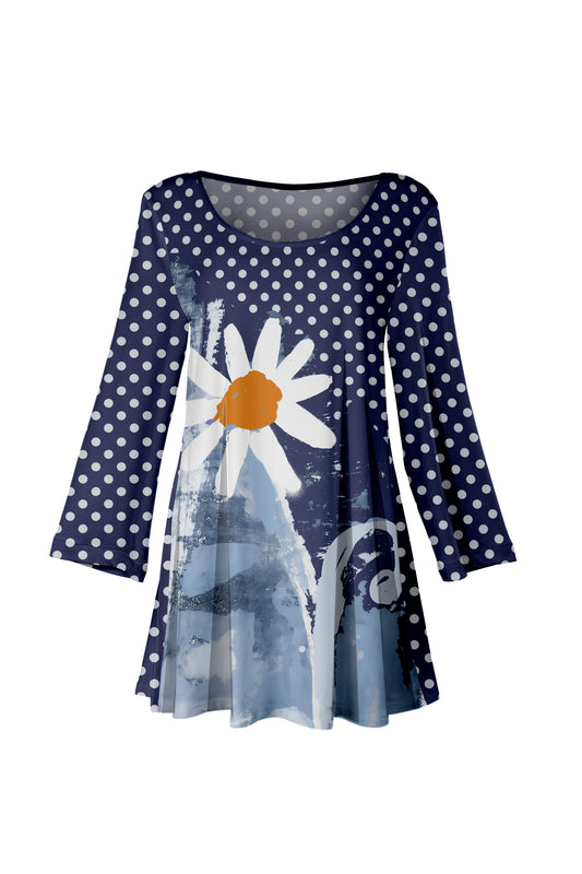 Bold Print Tunic-Navy Yellow Flower