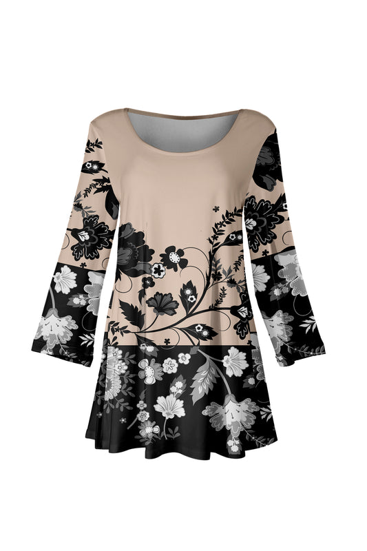 Bold Print Tunic-Beige Black