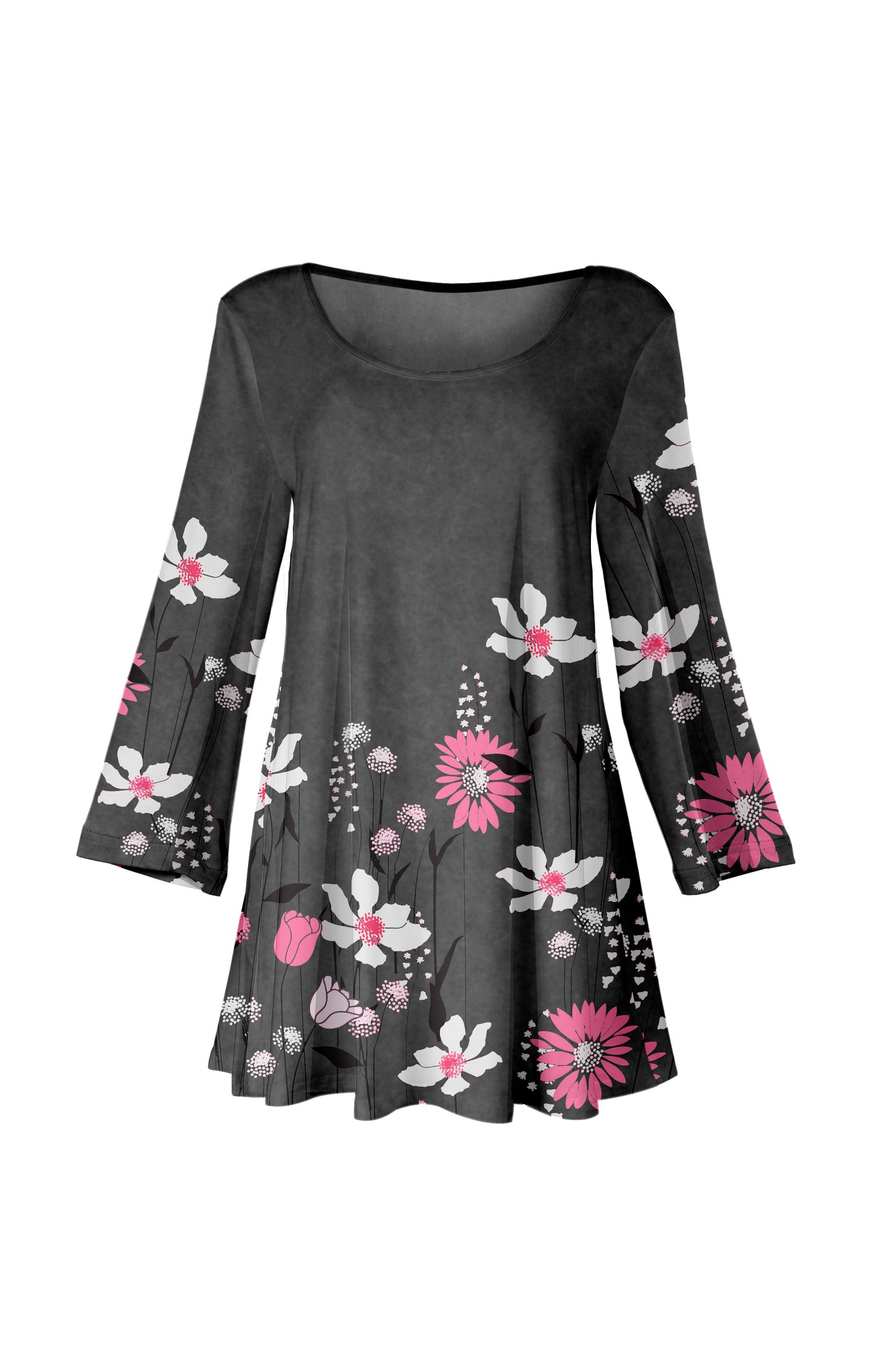 Bold Print Tunic-Black Red Floral