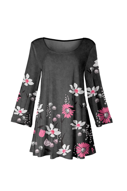 Bold Print Tunic-Black Red Floral