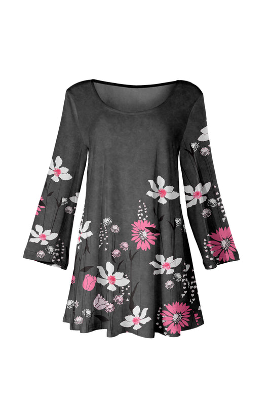 Bold Print Tunic-Grey Multi Floral