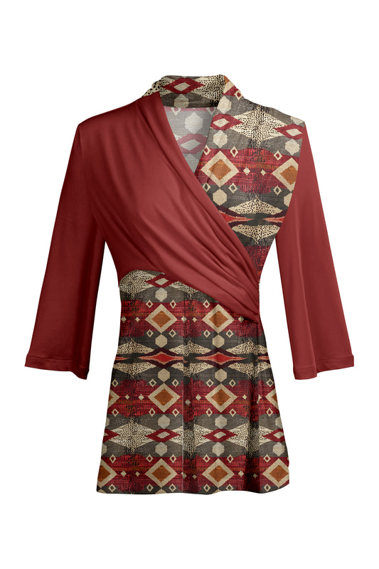 Bold Contrast Print Tunic-Rust Red