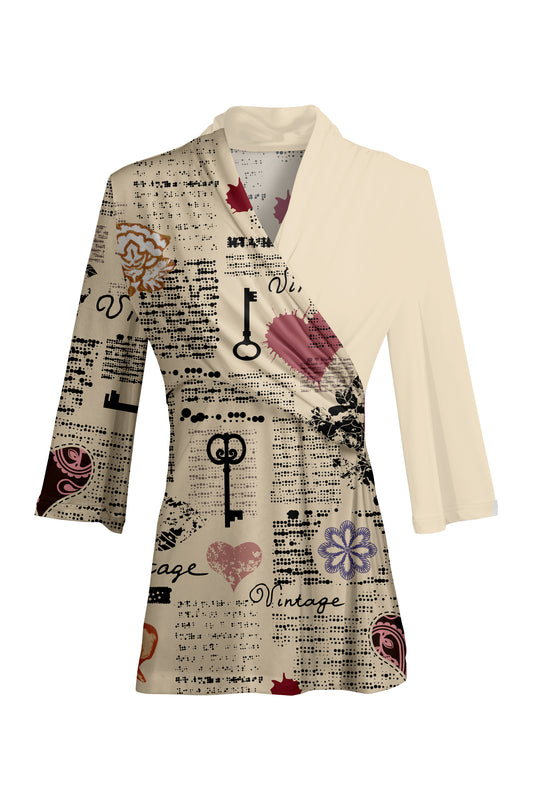Bold Contrast Print Tunic-Beige Vintage