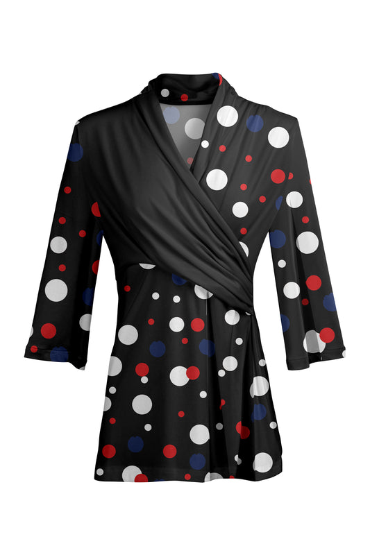Bold Contrast Print Tunic-Black Multi Colors Dots