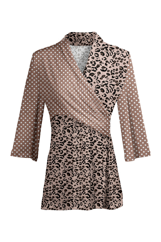 Bold Contrast Print Tunic-Brown Animal Dots