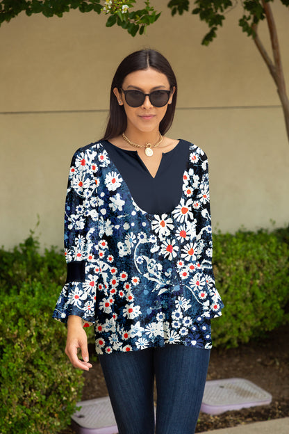 Bold Patch Collar Tunic-Navy Multi