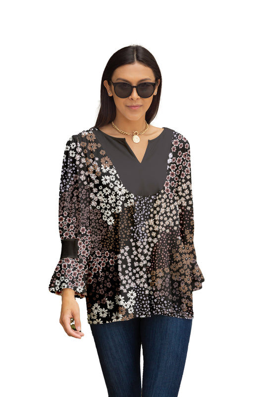 Bold Patch Collar Tunic-Brown Multi