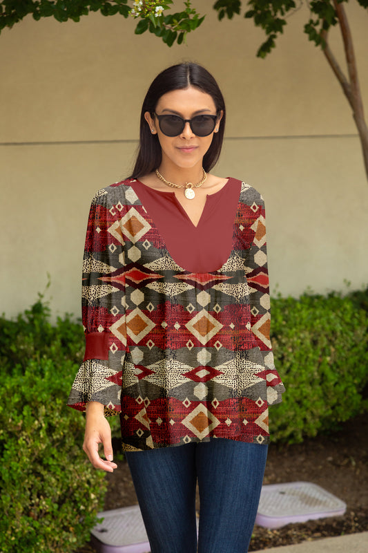 Bold Patch Collar Tunic-Rust Brown
