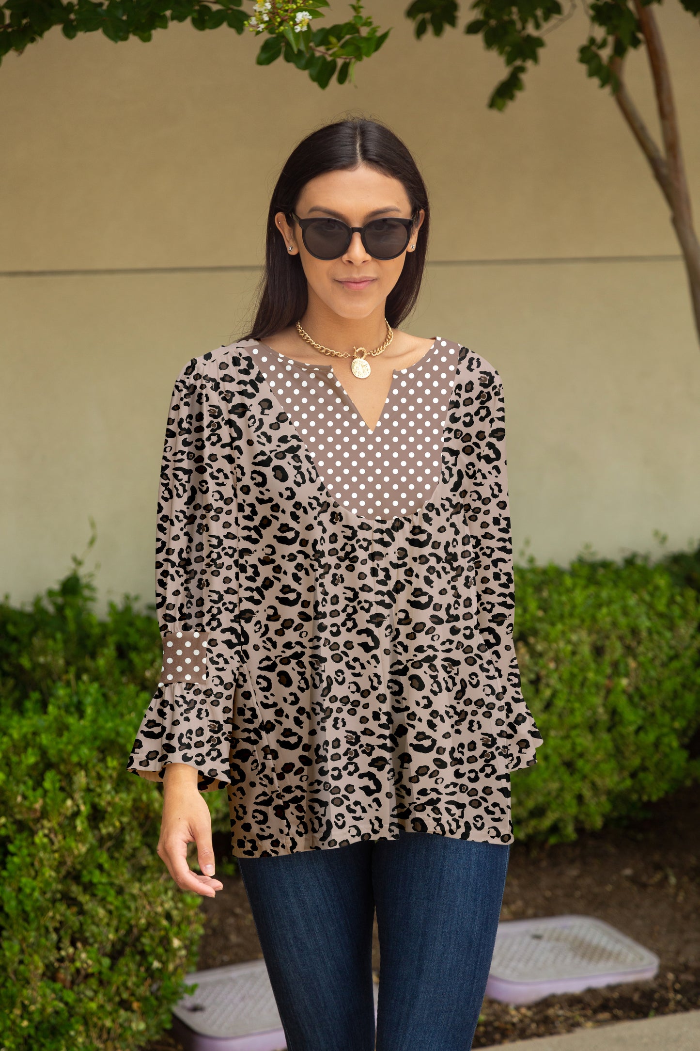 Bold Patch Collar Tunic-Beige
