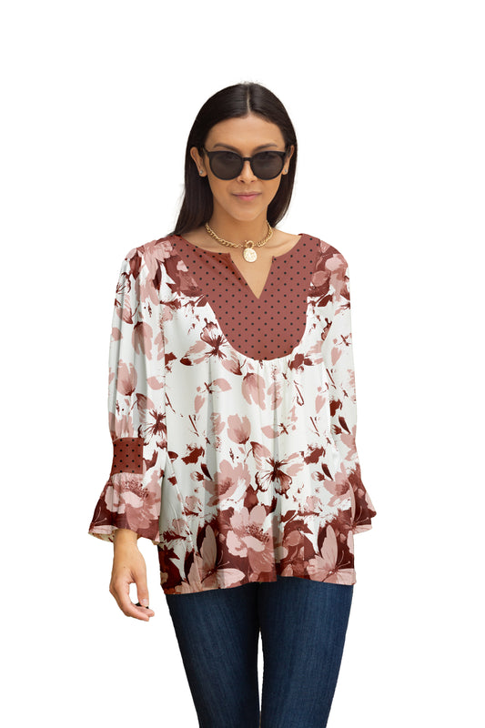 Bold Patch Collar Tunic-Rust Red Multi