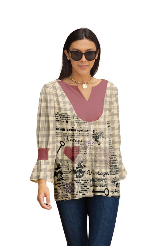 Bold Patch Collar Tunic-Beige