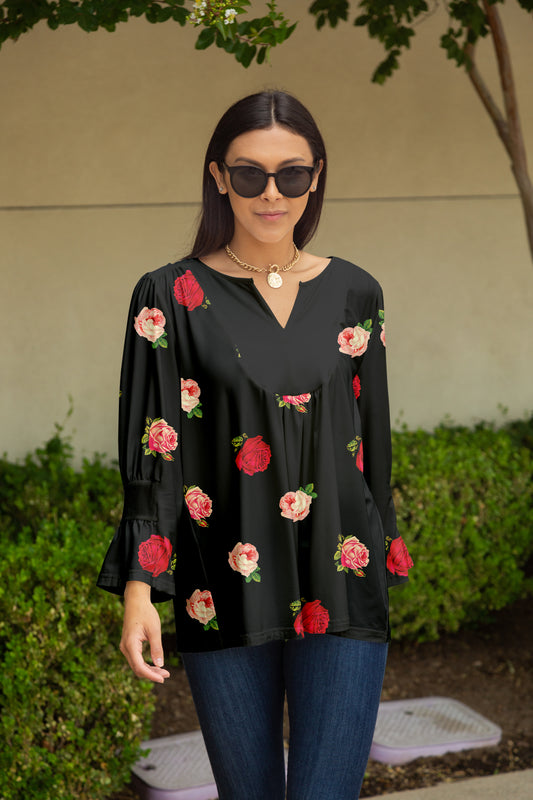Bold Patch Collar Tunic-Black Red