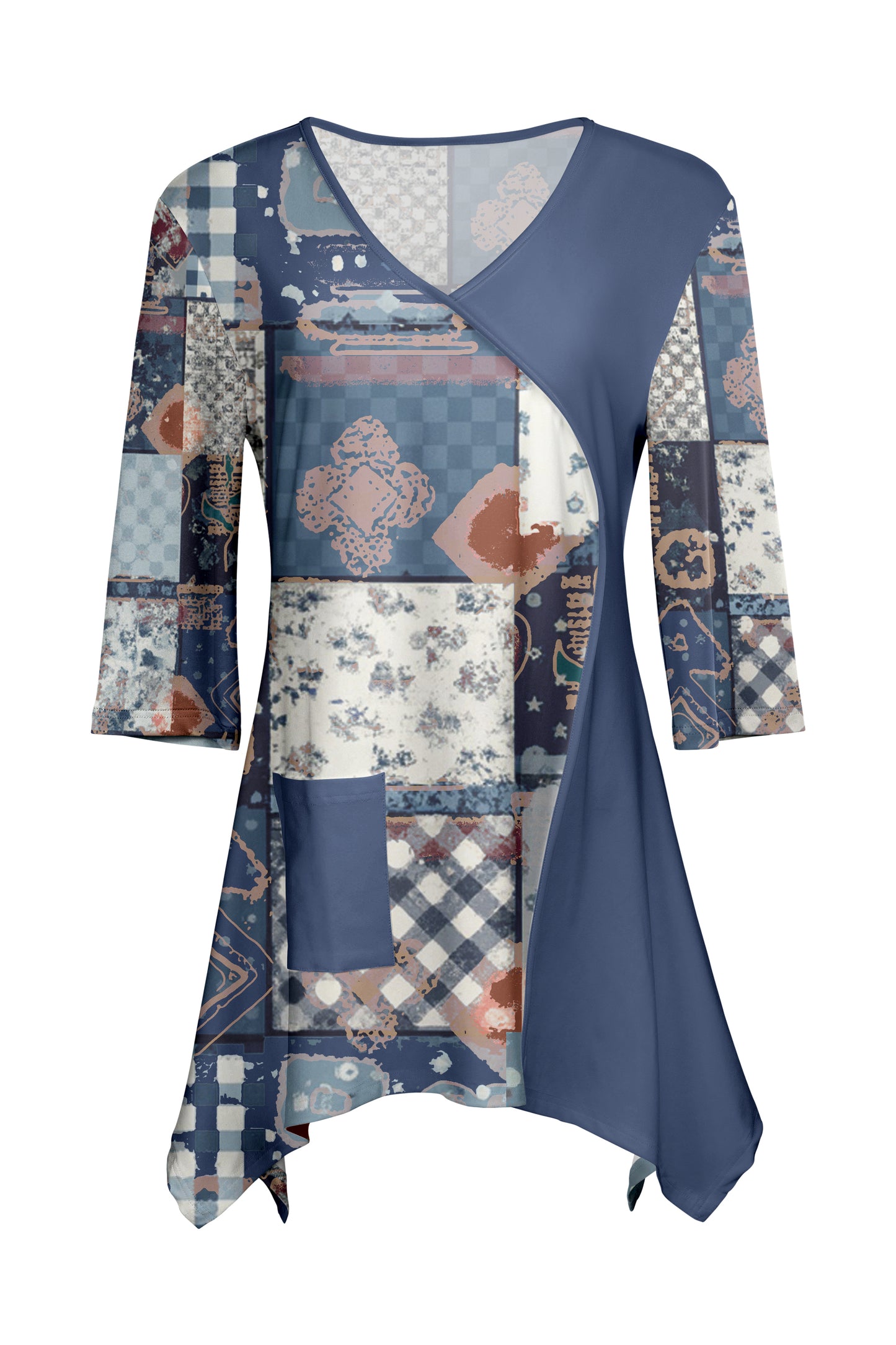 Contrast Patch Front Tunic-Blue Multi
