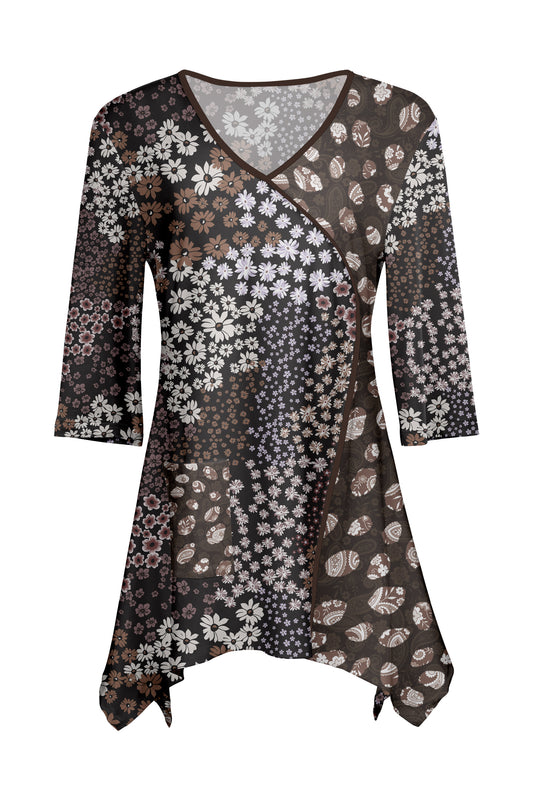 Contrast Patch Front Tunic-Brown Multi