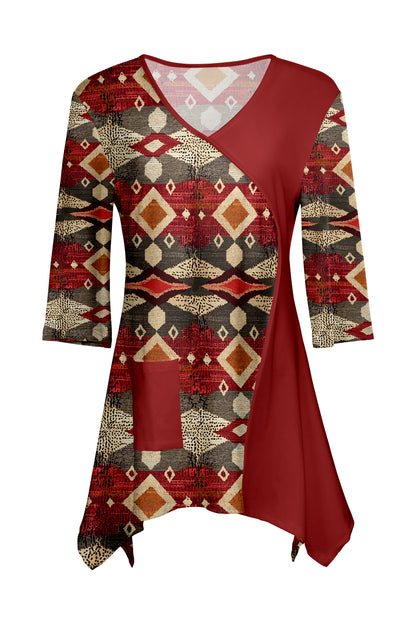 Contrast Patch Front Tunic-Blue Multi
