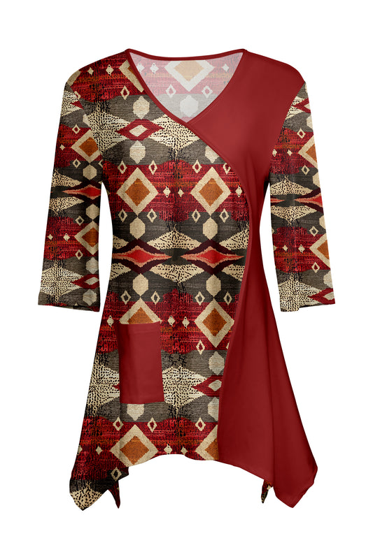 Contrast Patch Front Tunic-Rust Brown