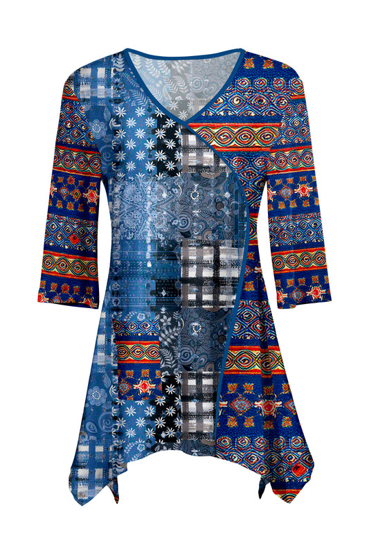 Contrast Patch Front Tunic-Blue Multi