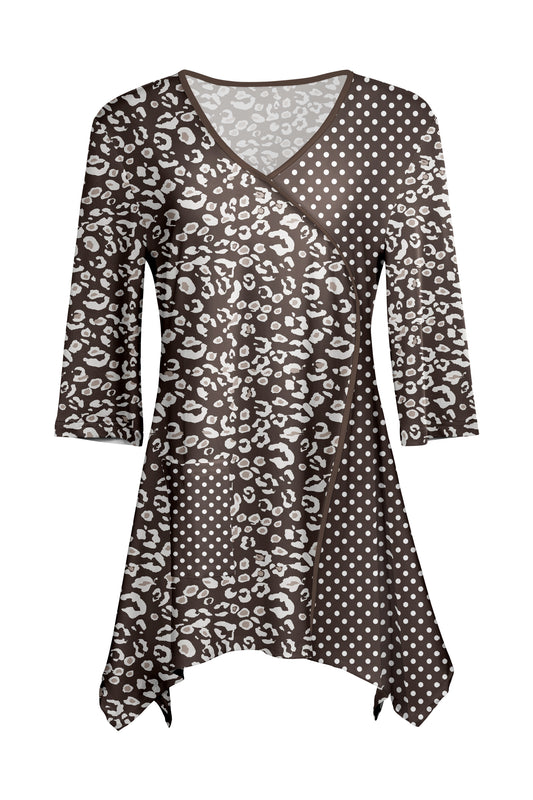 Contrast Patch Front Tunic-Brown Animal