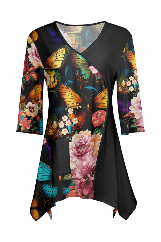 Contrast Patch Front Tunic-Black Red Multi