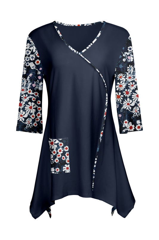 Contrast Patch Front Tunic-Navy Multi