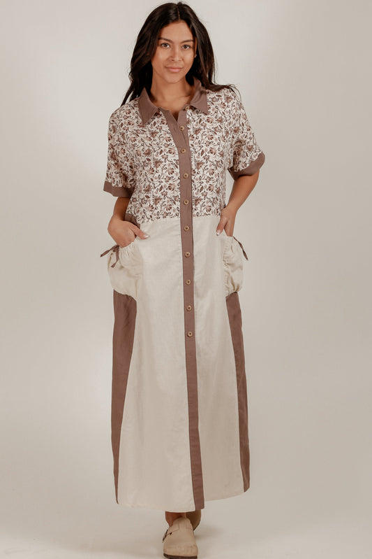 100% Linen Boho Maxi Dress (sku# LN2400021 champagne )