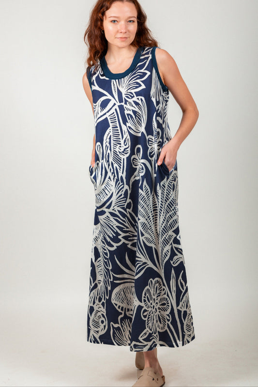 Boho Serenity Maxi Dress  (SKU #D2400023T NAVY FLOWER )