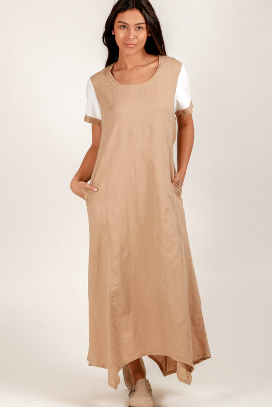100% Linen & Cotton Jersey Maxi Dress (sku # LN2400024 CHAMPAGNE )