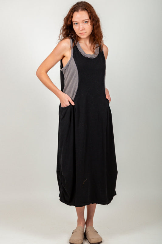 Vintage Shadow Maxi Dress  (sku #Ln2400028t black grey )
